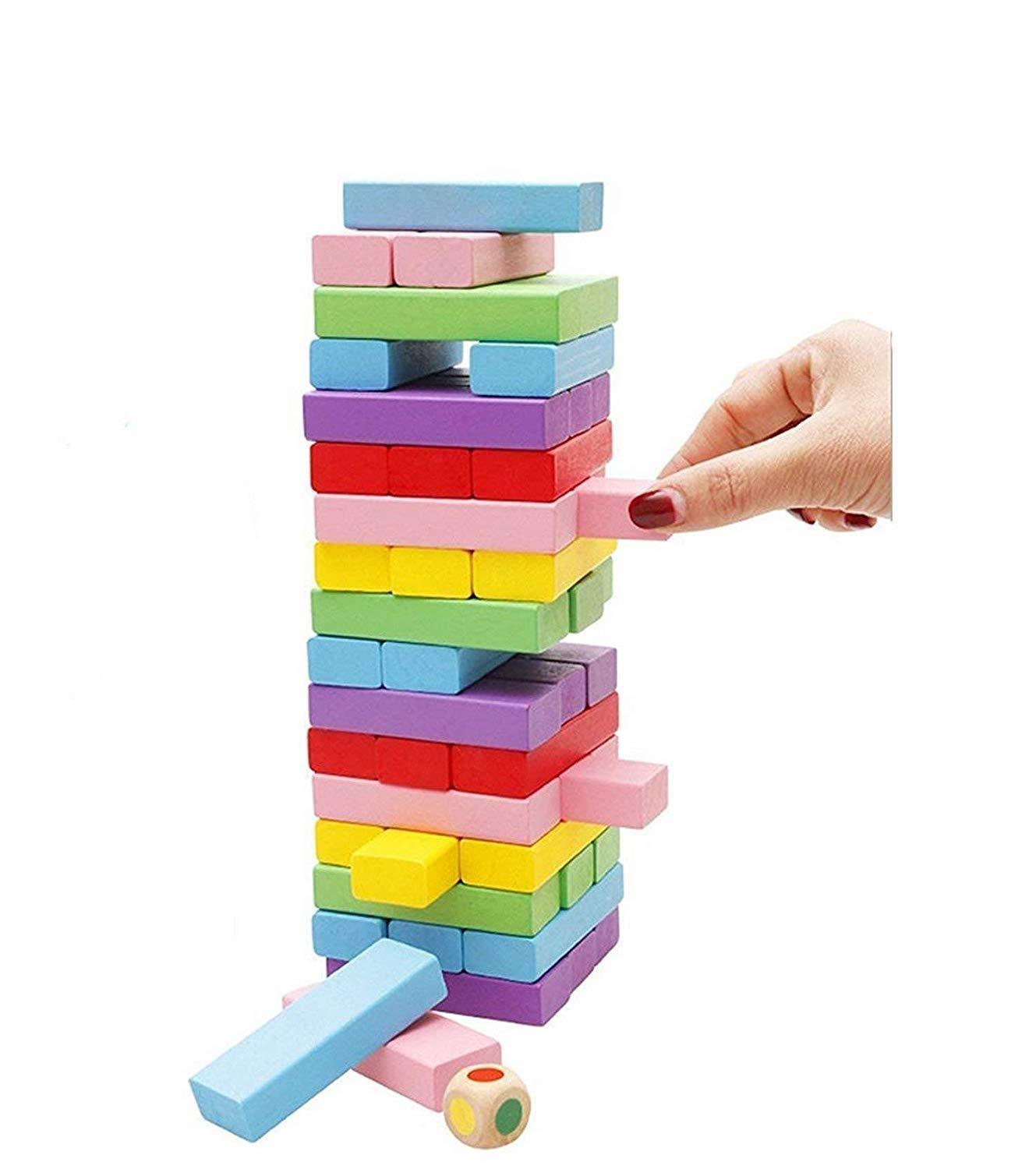 3902 Wooden Blocks, Colorful Wooden Tumbling Tower, Stacking and Balancing Block Toys with Dices for Kids & Adults (54 Pcs) - SkyShopy 3902 Wooden Blocks, Colorful Wooden Tumbling Tower, Stacking and Balancing Block Toys with Dices for Kids & Adults (54 Pcs) - SkyShopy